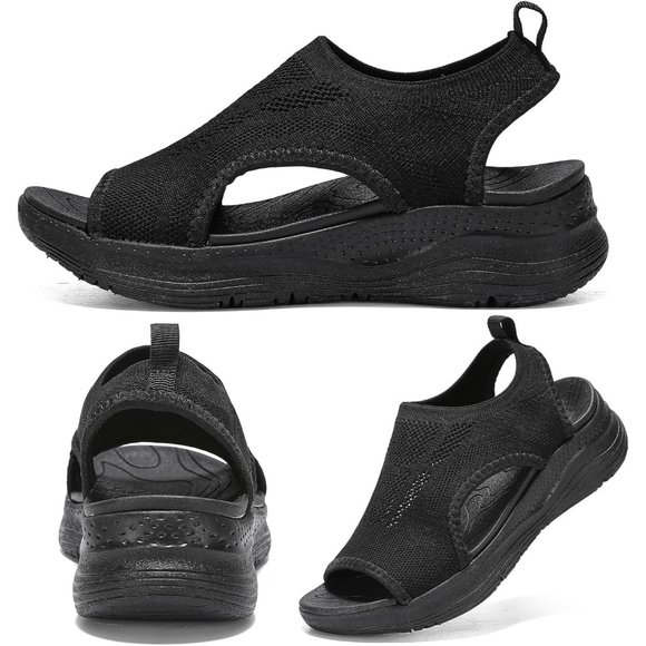 Women's Walking Sandals Summer Athletic Sport Sandals Orthotic Sandals-Black - Picture 2 of 7